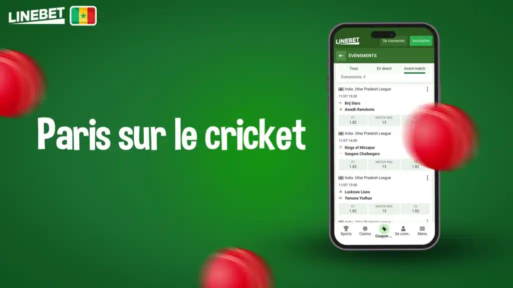 Paris sur le cricket sur l'application Linebet