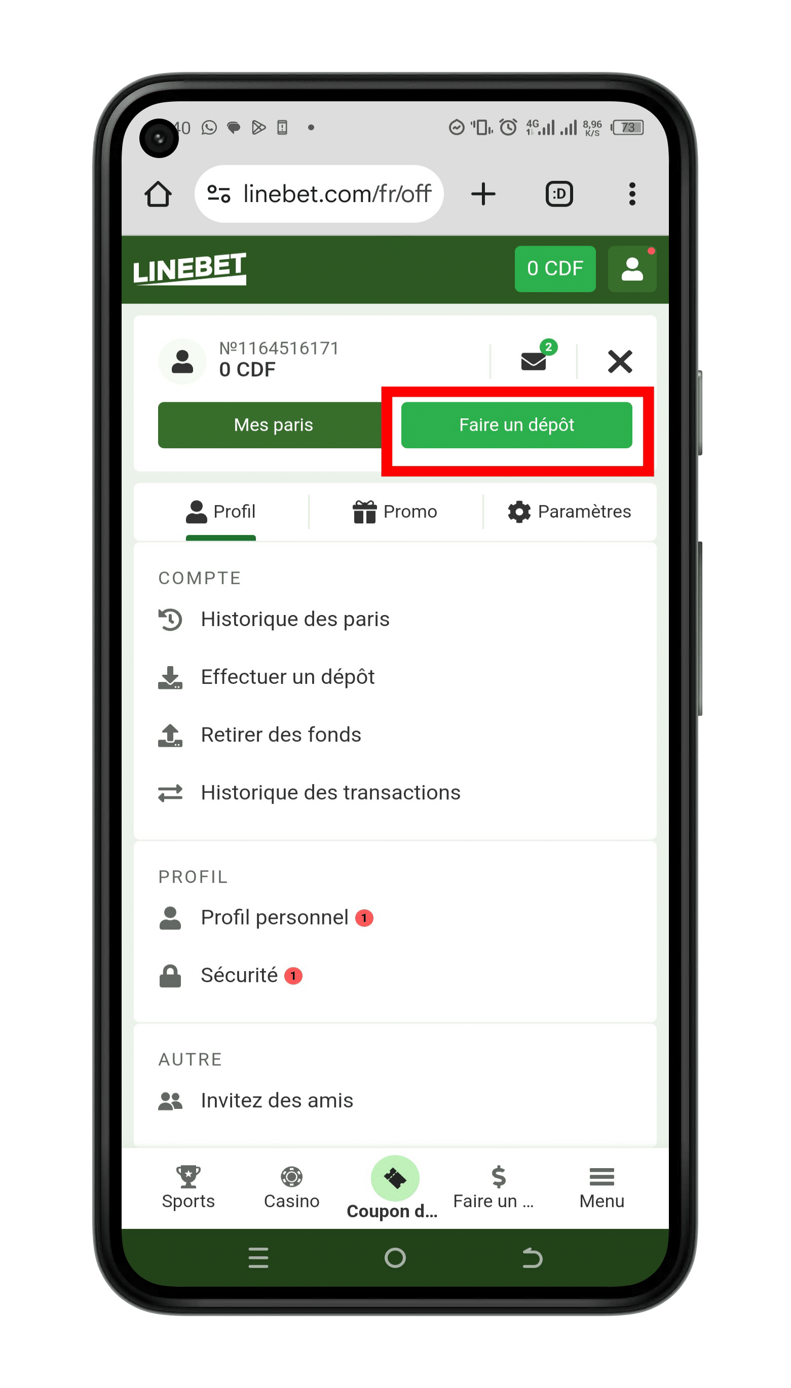Déposer de l'argent sur votre compte