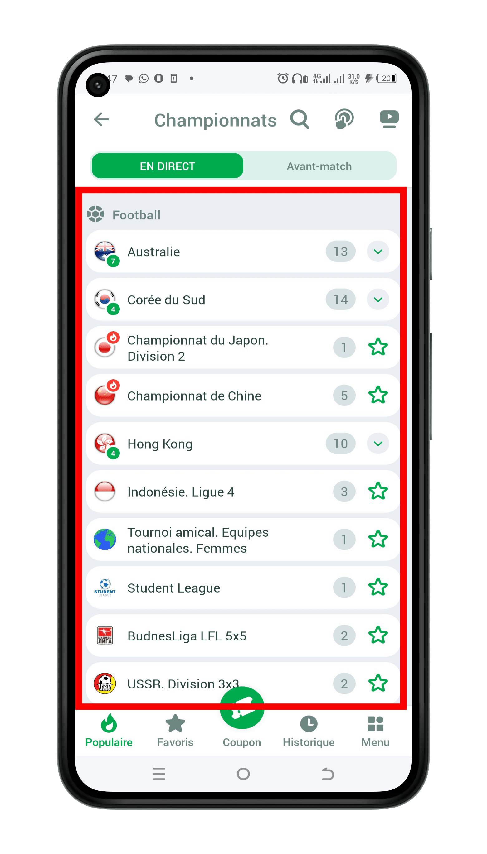 Accéder à la section des paris sportifs