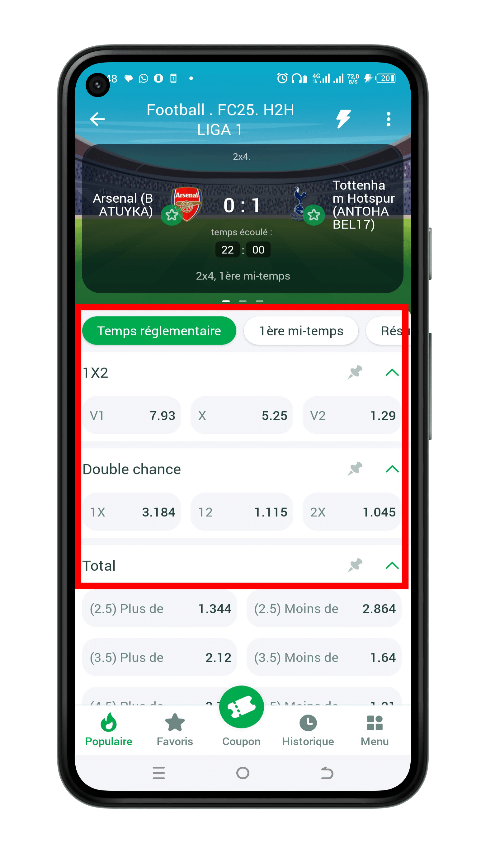 Choisir un événement et un type de pari