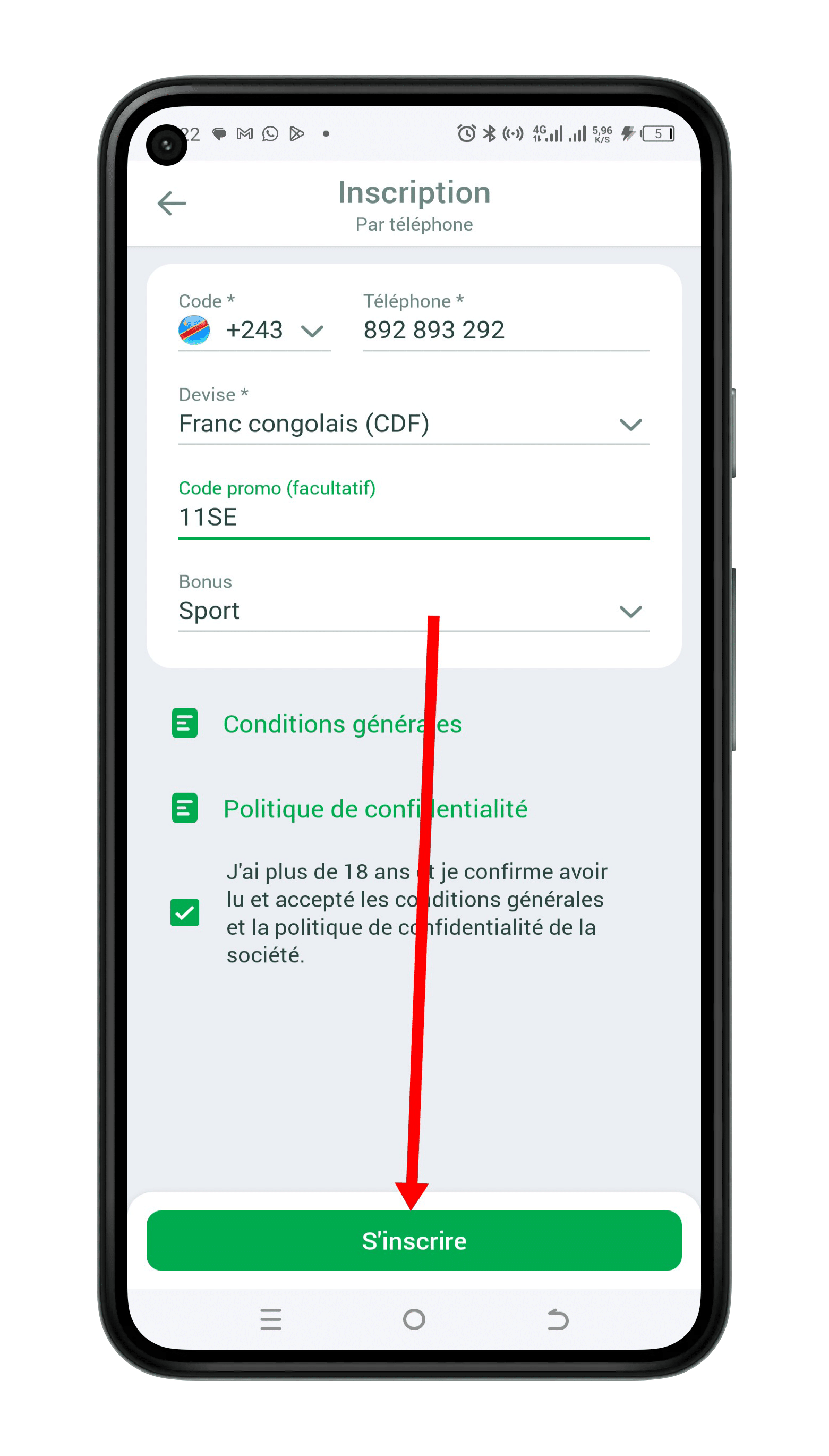 Cliquer sur "Sinscrire"