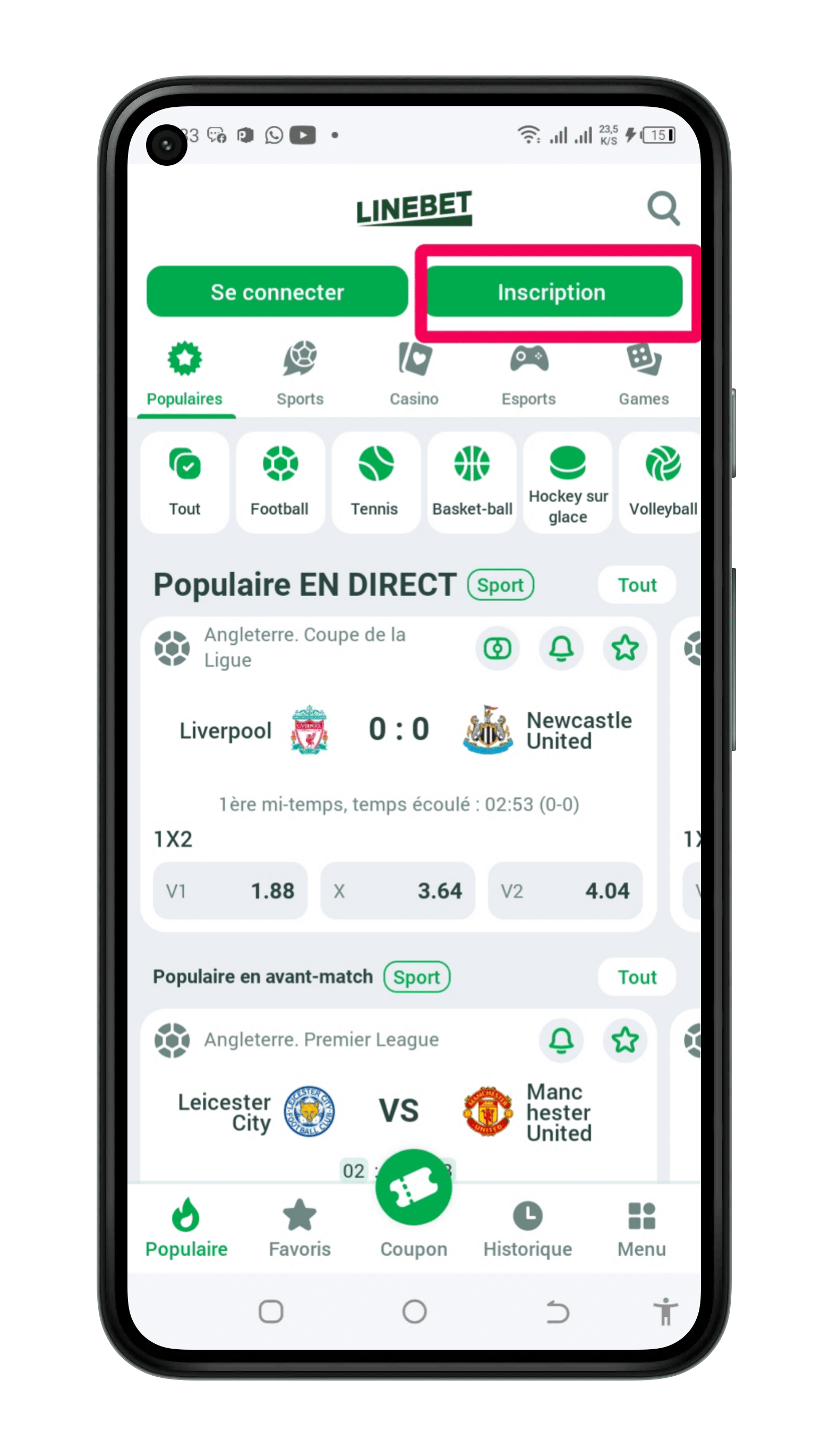 Cliquez sur Inscription