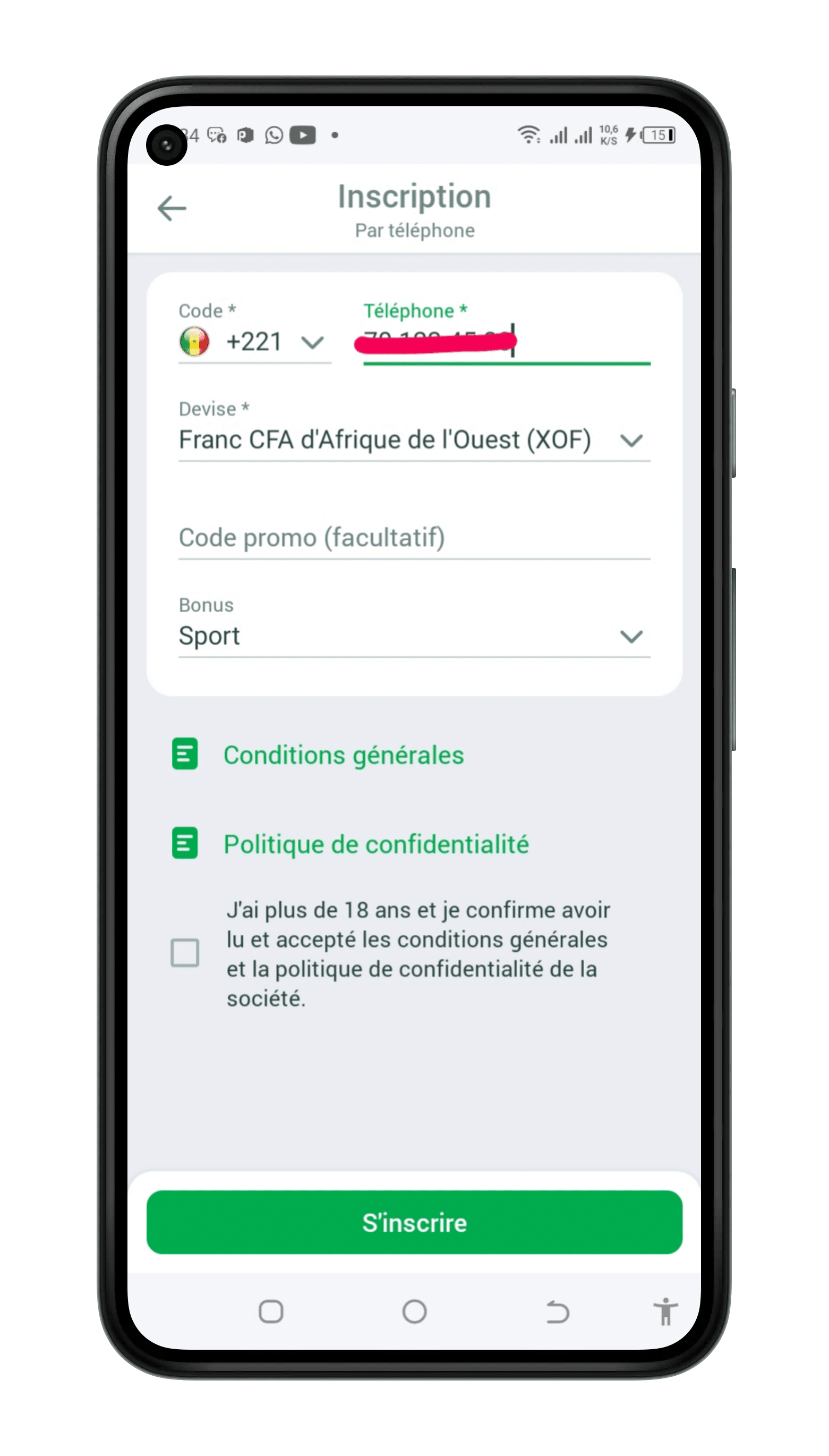 Remplir le formulaire d'inscription