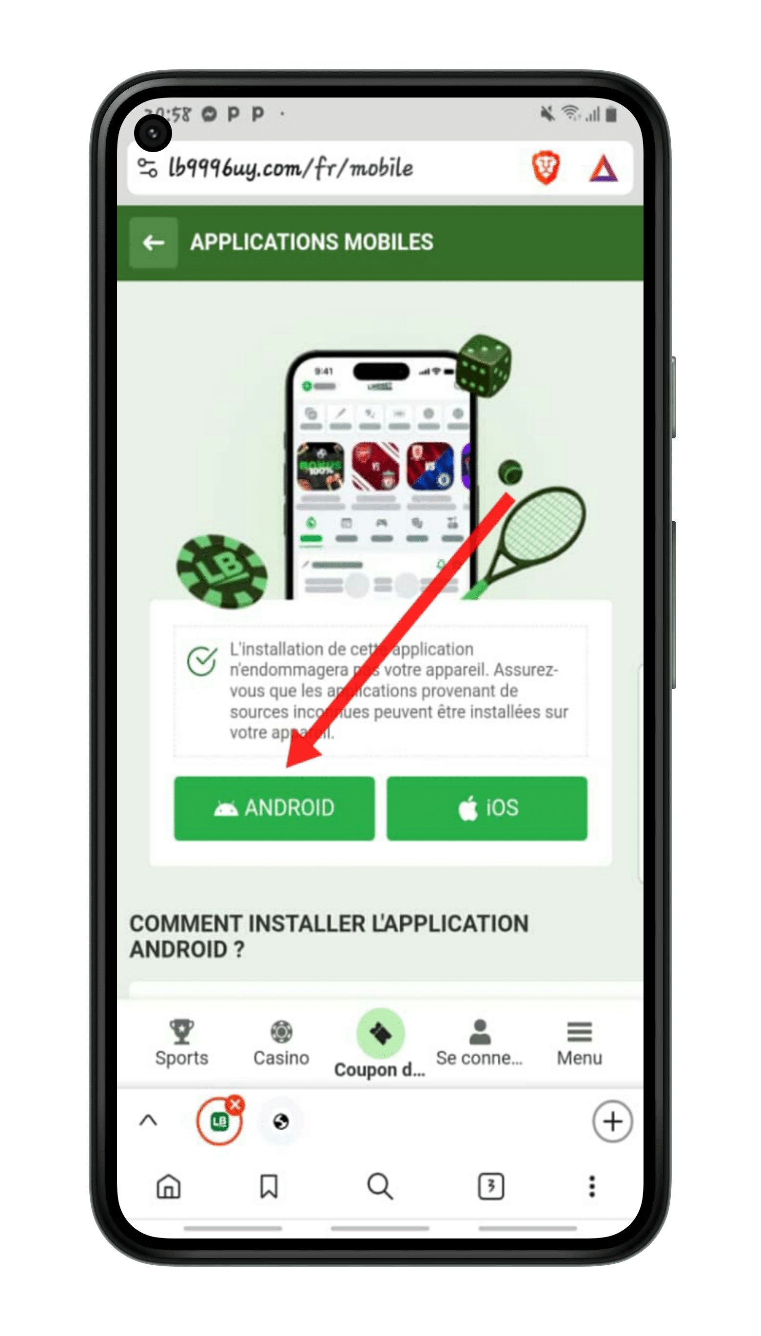 Cliquez sur Linebet pour Android