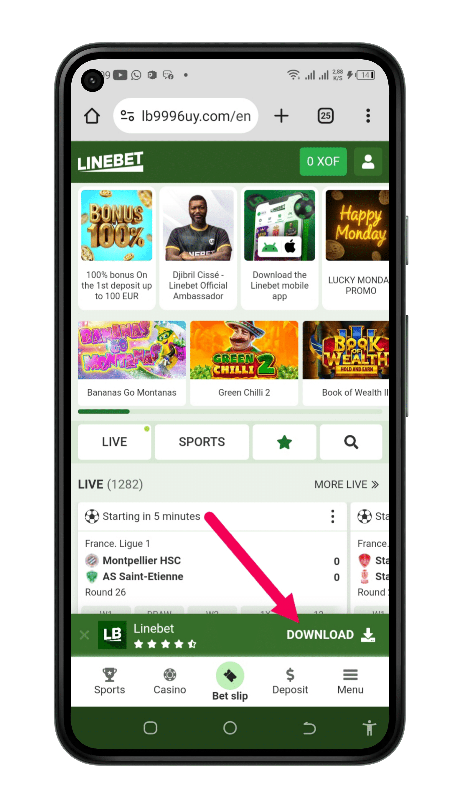 Cliquez sur le bouton de téléchargement de Linebet